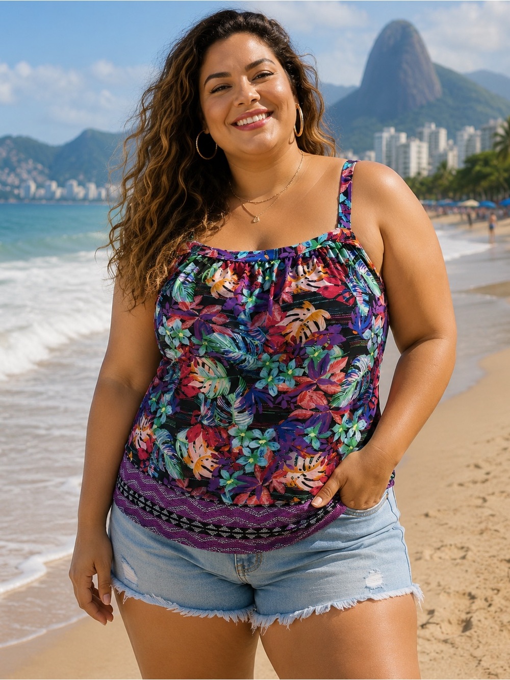 Swimsuits For All Tankini Top Floral Bandeau Swimsuit Swim Blousy